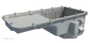 Tiefziehteil aus der Automobilindustrie: 3D-Darstellung einer Motorölwanne für Kraftfahrzeuge